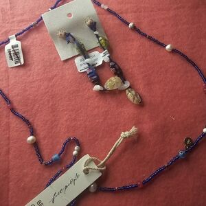 Free People Vibrant Blue Beaded Bellychain  Set With Earrings